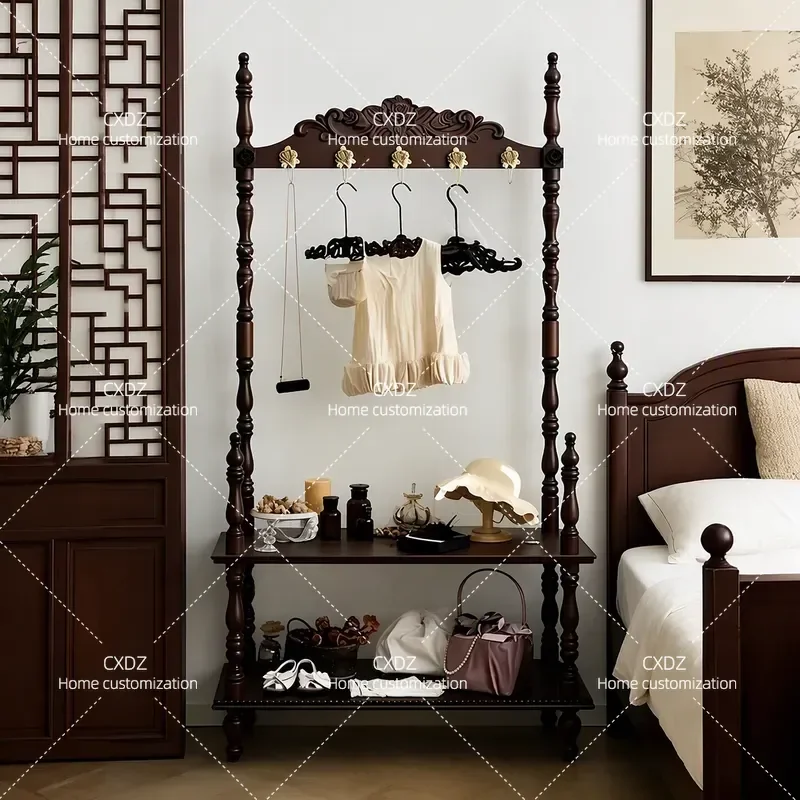 Solid Wood Floor Coat Rack Bedroom Living Room Entrance Stepped Multi Layer Storage Rack