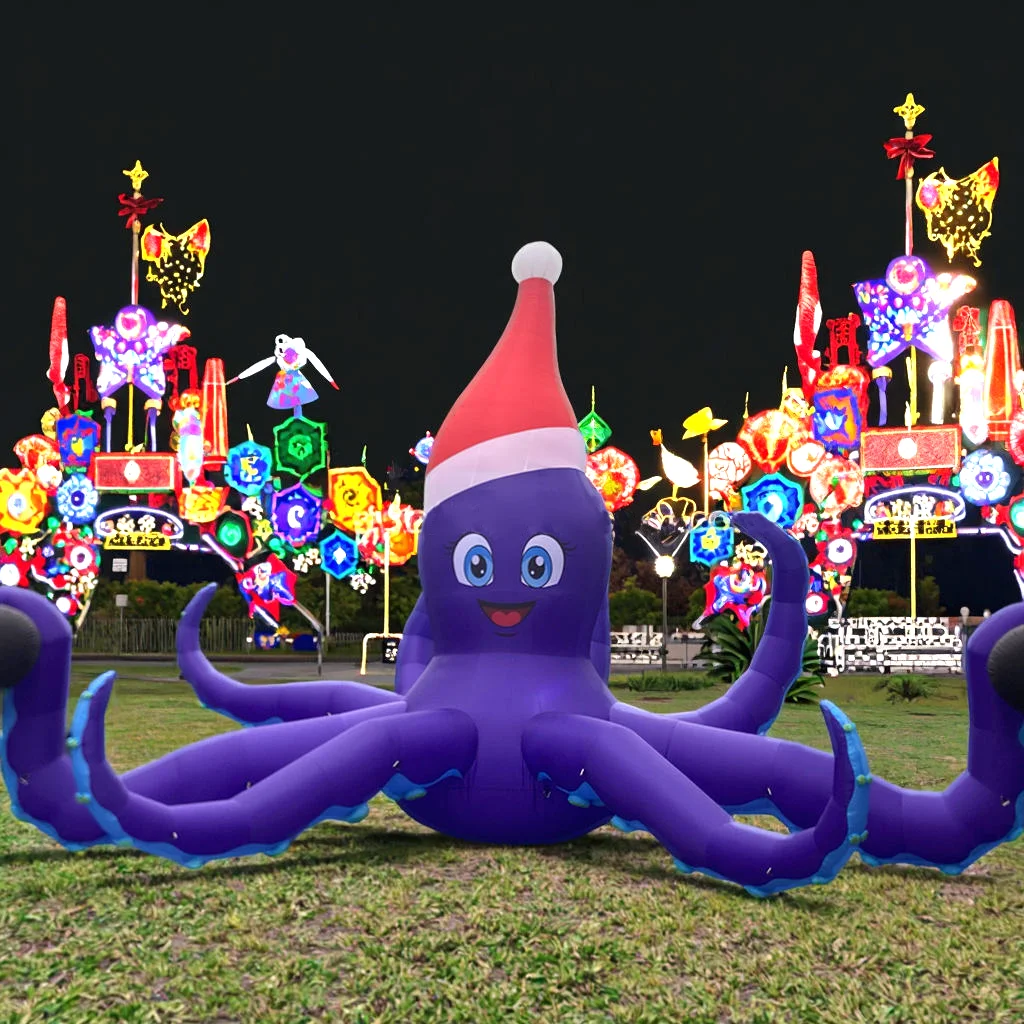 

Giant inflatable octopus with a Christmas hat for Christmas decoration items
