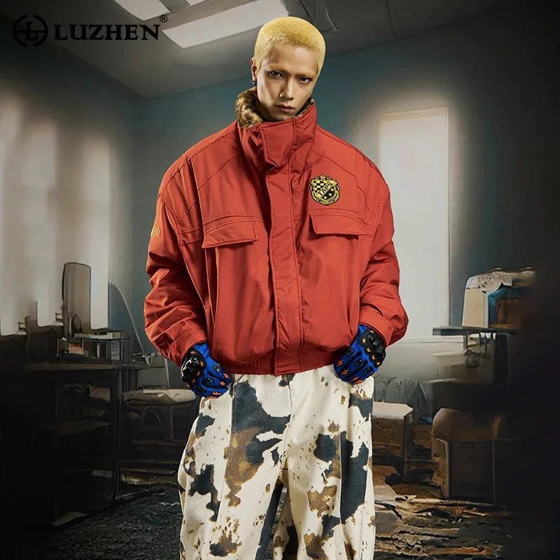 

LUZHEN зимняя мода утолщенное теплое леопардовое пальто с начесом подкладкой и воротником-стойкой мужская парка с вышивкой логотипа куртка JY5334