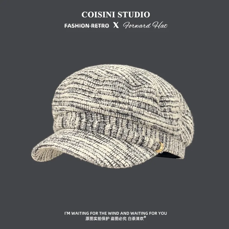 Neue Modische Mehrfarbige Gebogene Schirmmütze mit Flachem Oberteil für Damen, Sommer- und Herbst-Streetwear, Vielseitige Warme Newsboy-Kappe – Detail 2