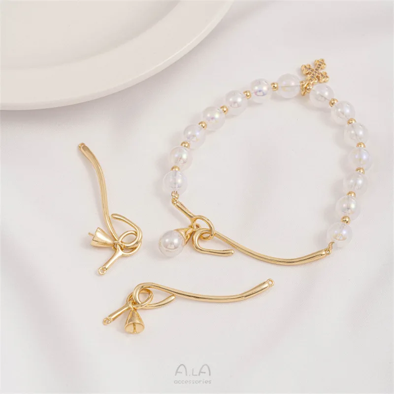 14K Gold Plated Lava Branch Semicircle Bracelet OT Buckle Handmade DIY Pearl Bracelet Necklace End Buckle Accessories