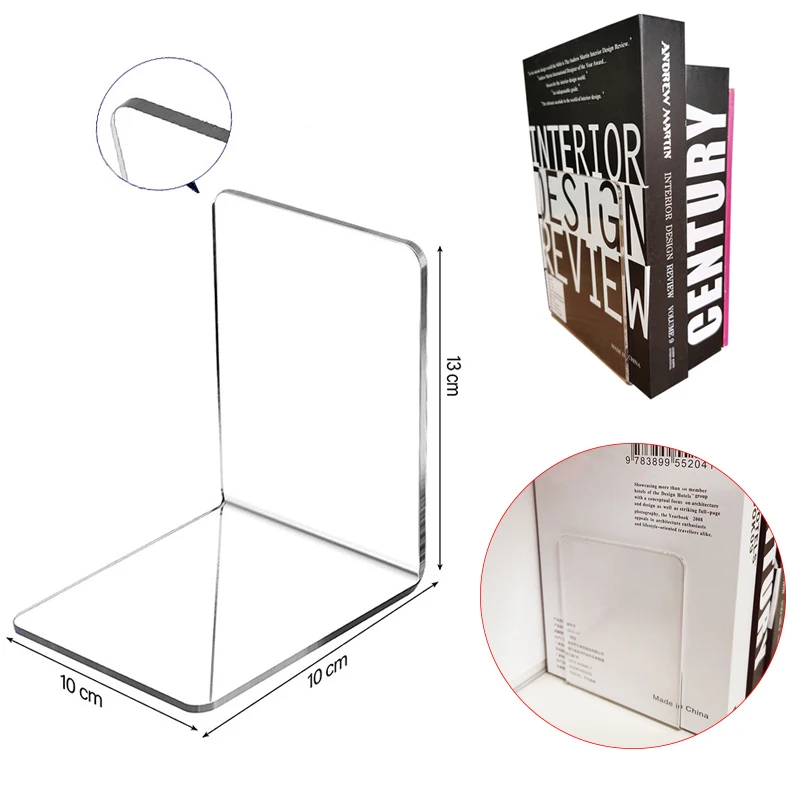 1PC School Stationery Transparent Acrylic Bookends Stand Bookshelf Desktop Decorative Storage Rack Bookend Book Holder