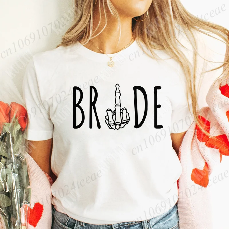 Middle Finger Team Bride T-shirt Woman Single Farewell Bachelorette Party Tees EVJF Blouses Bridal Wedding  Short Sleeve Tees