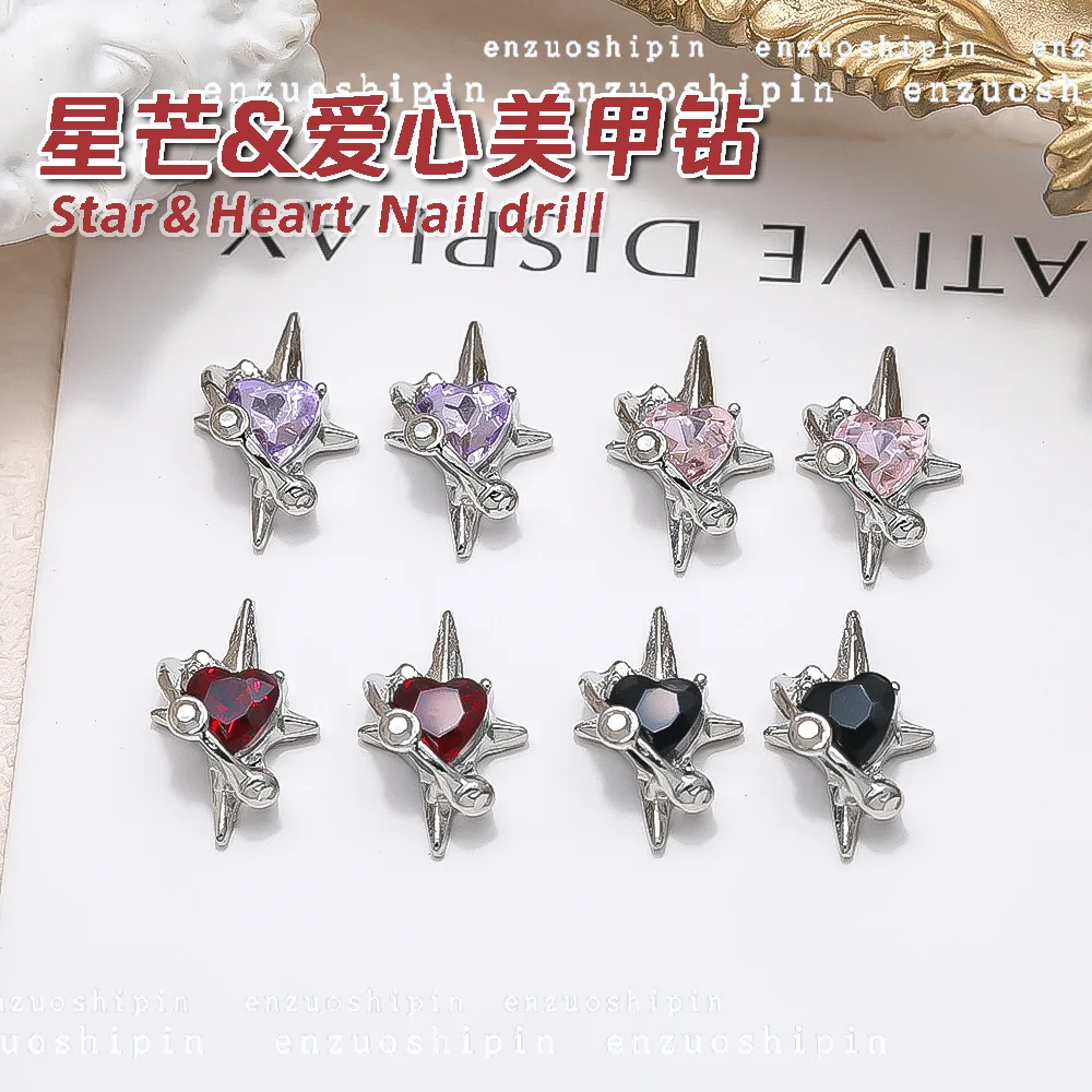 10pcs/lot Online Red Star Mango Zircon Nail Accessories Wholesale Love Earth Planet Star Pink Twisted Heart Diamond Nail