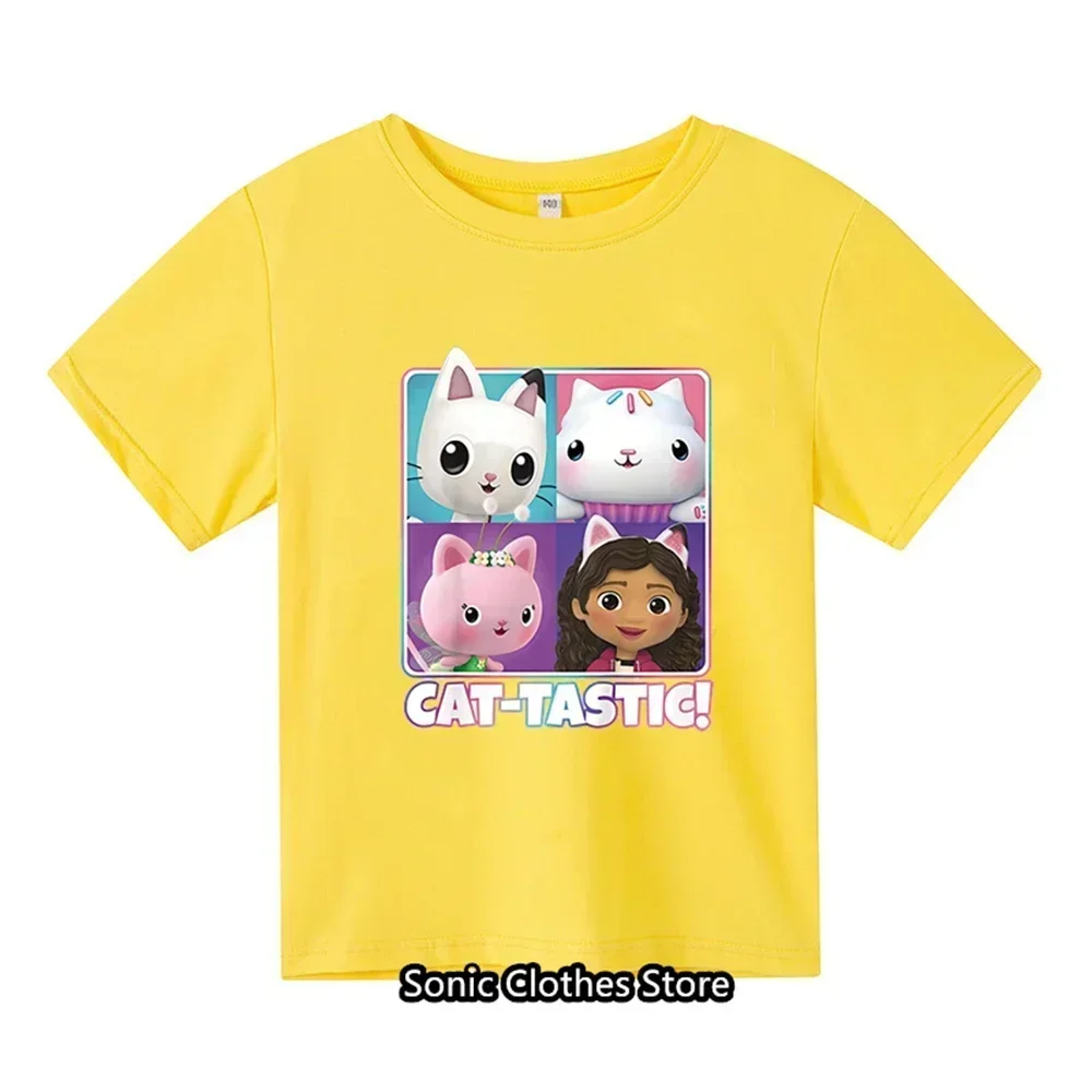 Summer New Gabby Doll House T-shirt for Children Short Sleeve Boys Cartoon Gabby Cat Girls Casual Short Sleeve