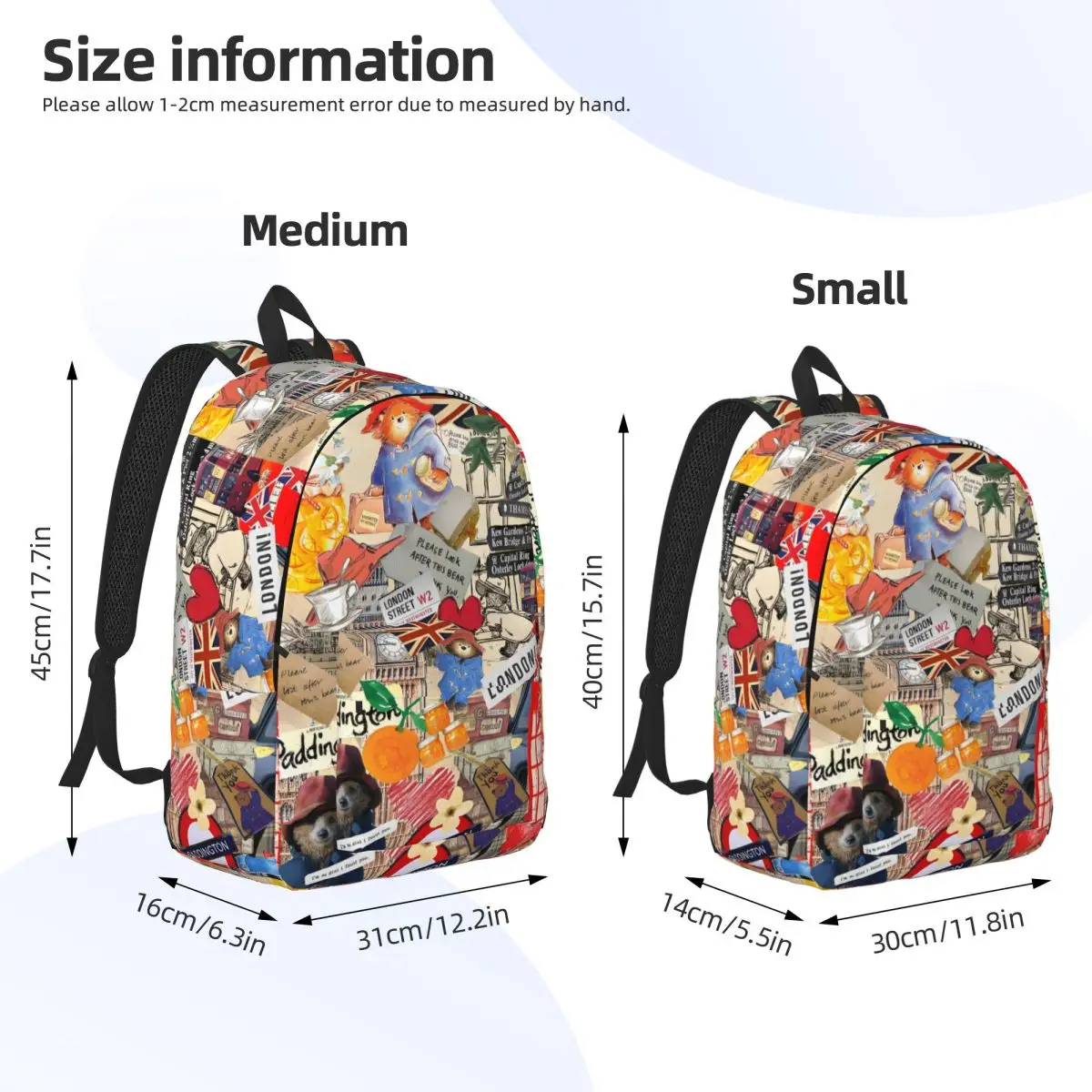 Personalizado paddington londres viagem lona mochila das mulheres dos homens escola portátil bookbag inglaterra filme faculdade estudante daypack sacos