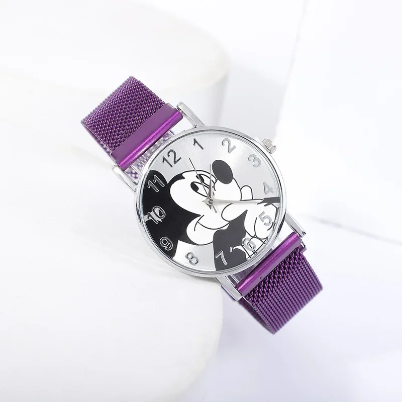 Stylish Disney Mickey Mouse Watch with Stainless Steel Mesh Strap for Men and Women