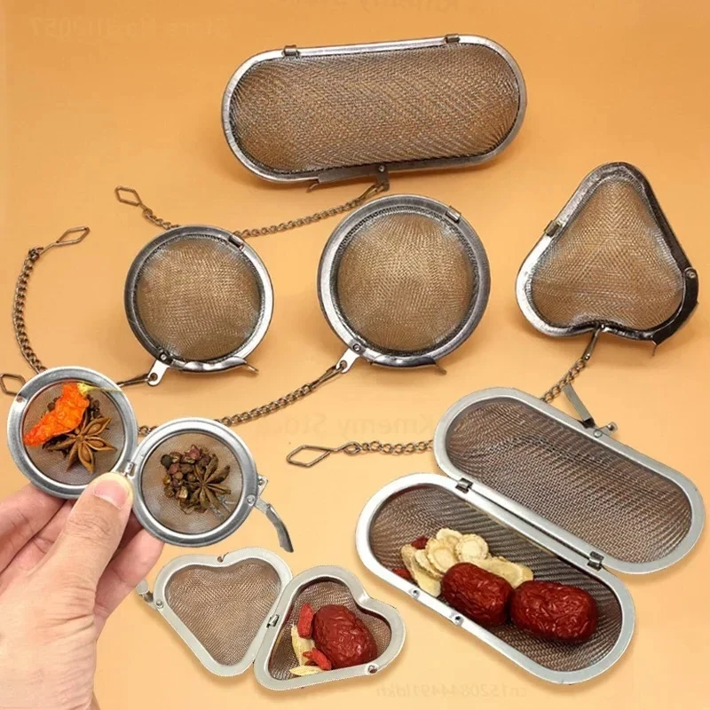 Stainless Steel Oval Heart Sphere Shape Spice Seasoning Tea Strainer with Chain Mesh Ball Tea Coffee Filter Basket Infuser Tools