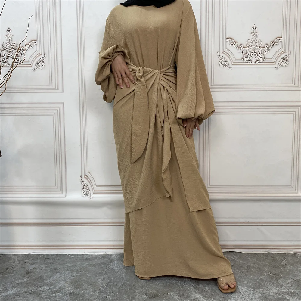 

Muslim Sets Fashion Long Sleeve Maxi Kaftan Turkey Arabic Islamic Clothing Evening Dress Abaya Wrap Skirt Two Piece Modest Robe