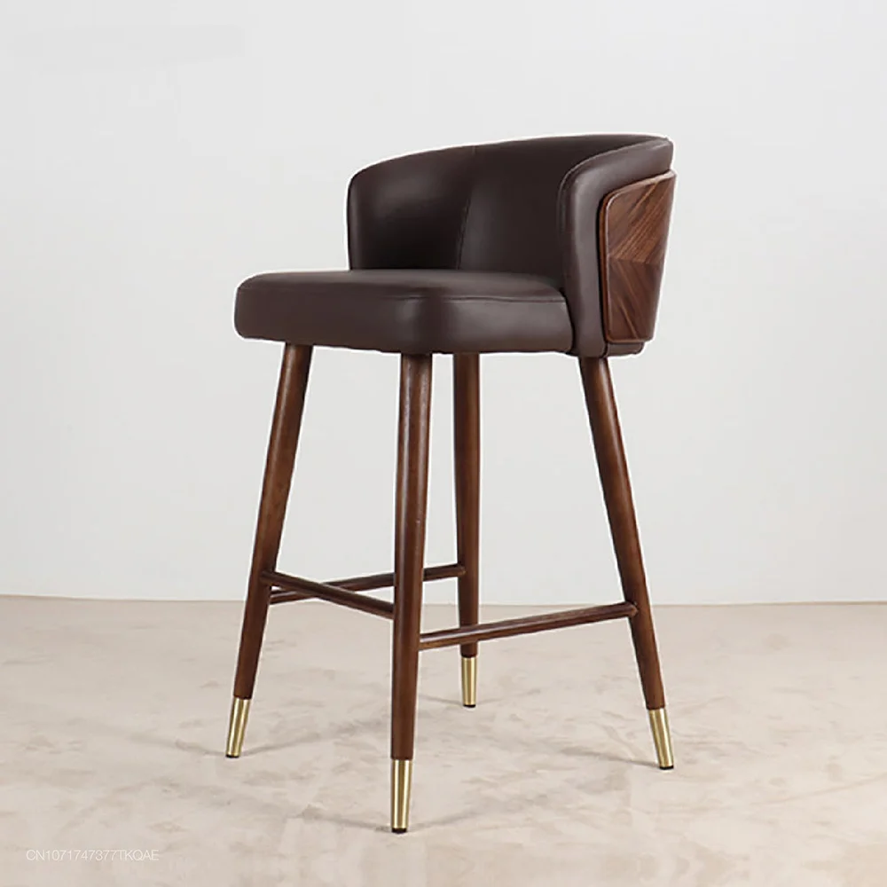 Nordic bar chair Light luxury solid wood bar stool Modern minimalist high chair Bar chair Back bar stool Back chair Leisure home