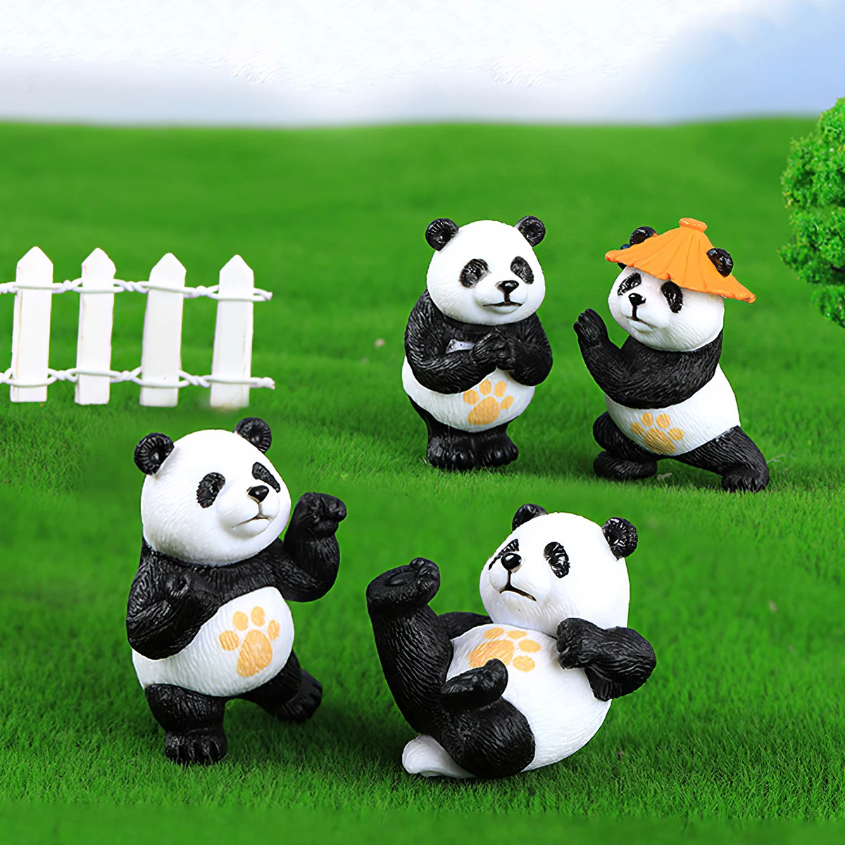4 Stück, Mini-Übungspanda-Garten-Topfpflanzen-Dekoration, Topf-Panda-Zubehör in Mikro-Landschaft