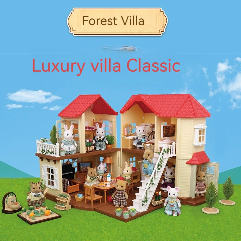 Forest Animal Villa Set DIY Toy Mini Simulation Furniture Bedroom Set Toy Girl Play House Toys Family Model Children Gifts