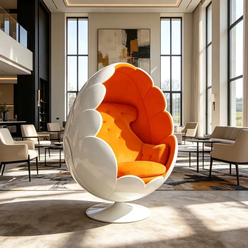 Egg Shaped Lounge Chair Luxury Fiberglass Shell Velvet Upholstered Indoor Living Room Single Armchair Modern Design Furniture