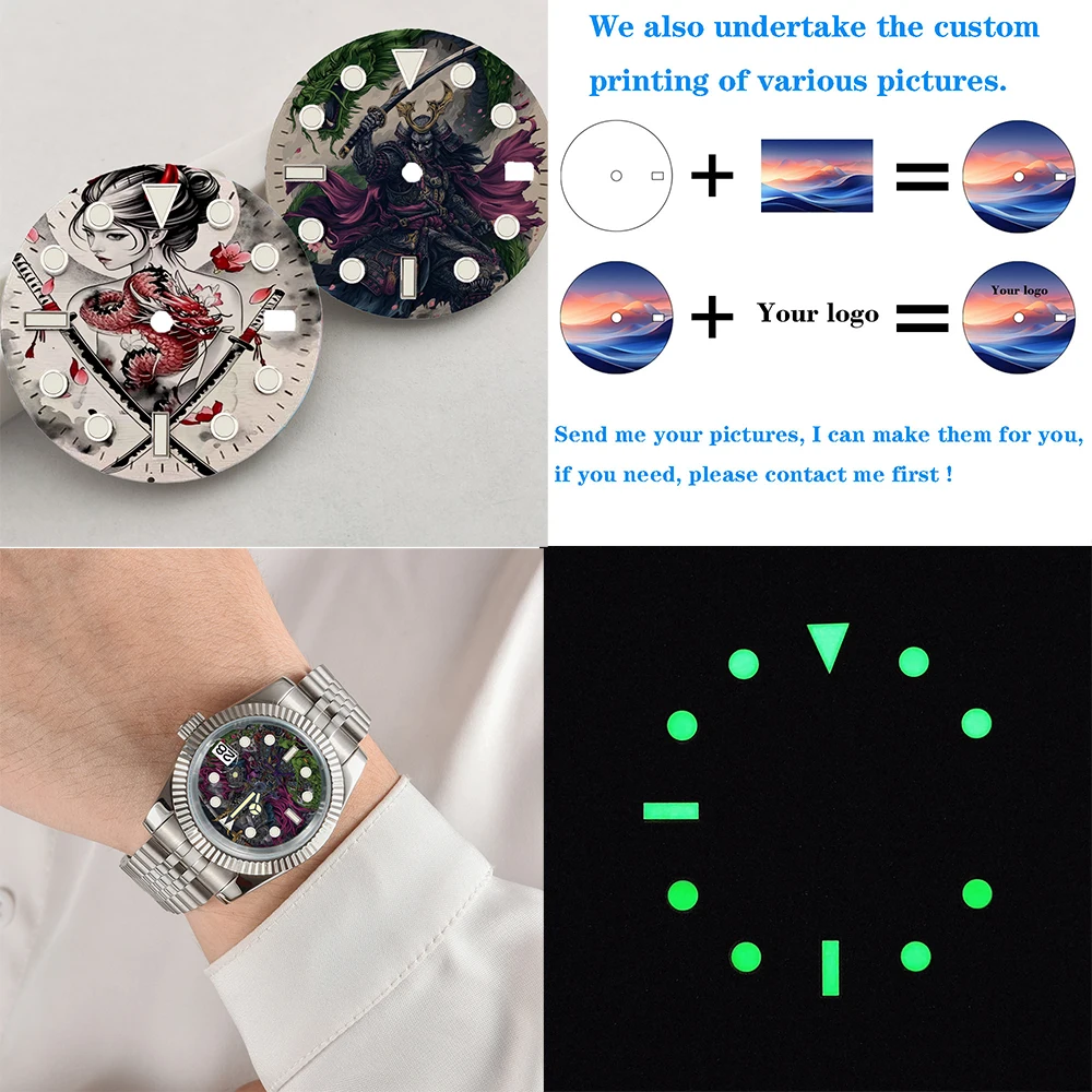 Watch dial 28.5mm NH35 Dial Luminous Samurai NH36 Dial Colour Dial Fit NH35/36 Movement Watch Parts Replacement customized