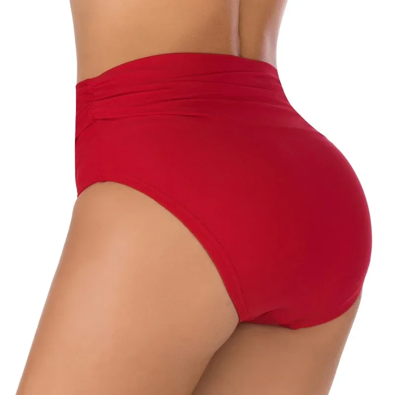 Women Summer Pleated Swimming Briefs New Fahsion Casual Simple Solid Colors Swim Shorts Sexy High Elastic Beach Shorts Swimsuits