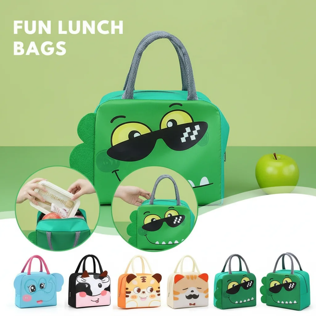 

Cartoon Portable Lunch Bag Stereoscopic Thermal Insulated Oxford Cloth Lunch Box Tote Bag with Lunch Box Accessories