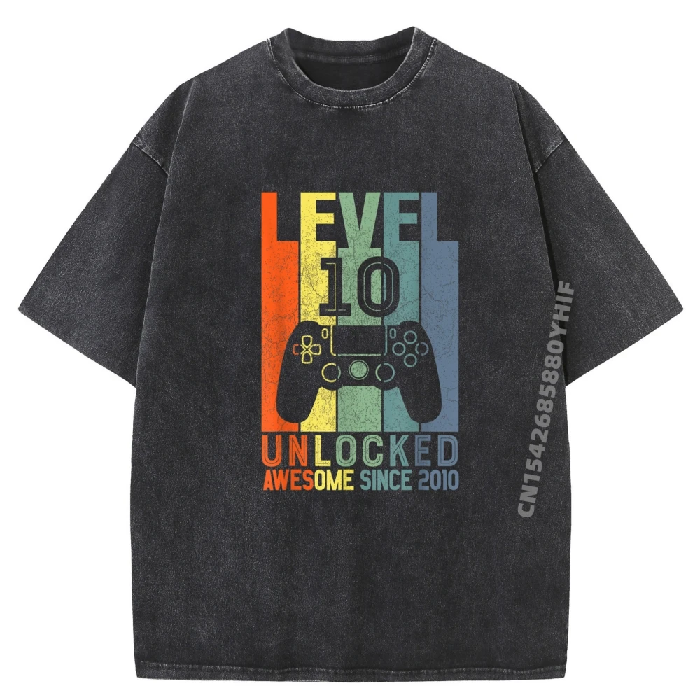 

Level 10 Unlocked Awesome Since Tees Graphic Tshirts For Men Luxury Clothing Mens Breathable Washed Shirt