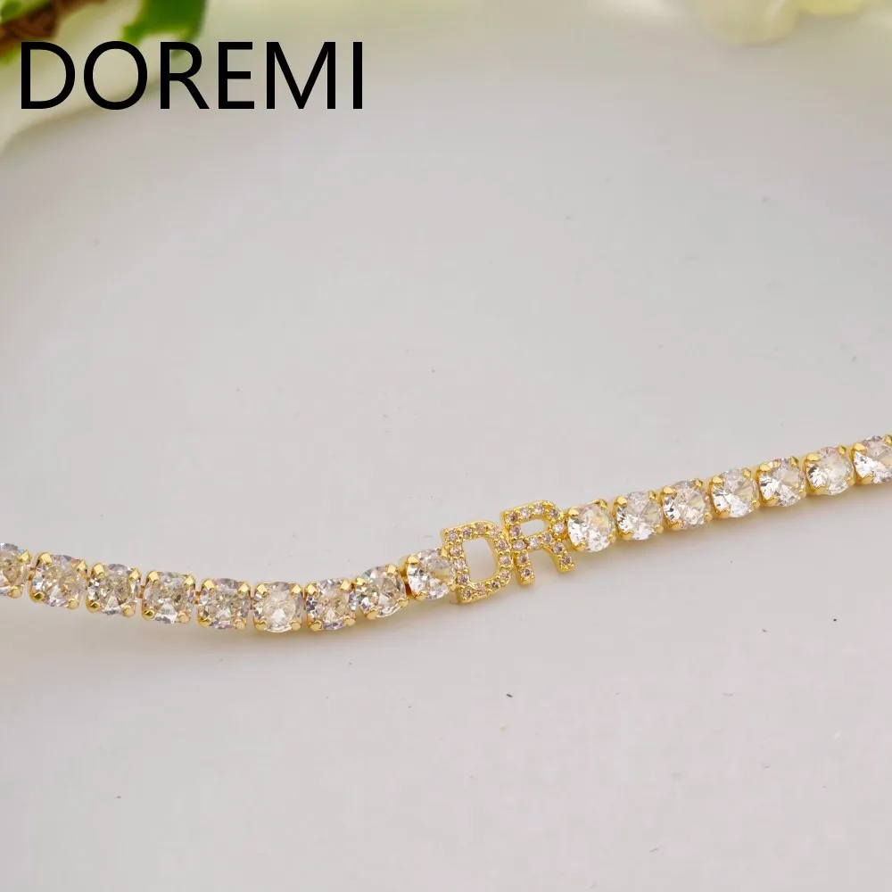 

DOREMI Custom 6mm Full Diamond Letter 4mm Zircon Chain 12 Diamond Options Copper Material Personalized Fashion Bracelet