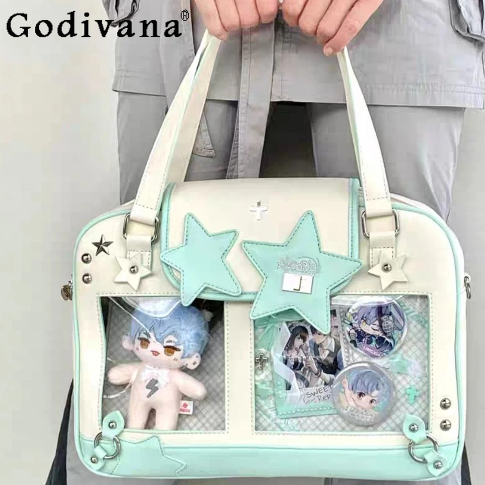 

Cute Students Transparent Itabag Uniform Shoulder Bag Badge Bolso Casual PU Solid Color Women Handbags