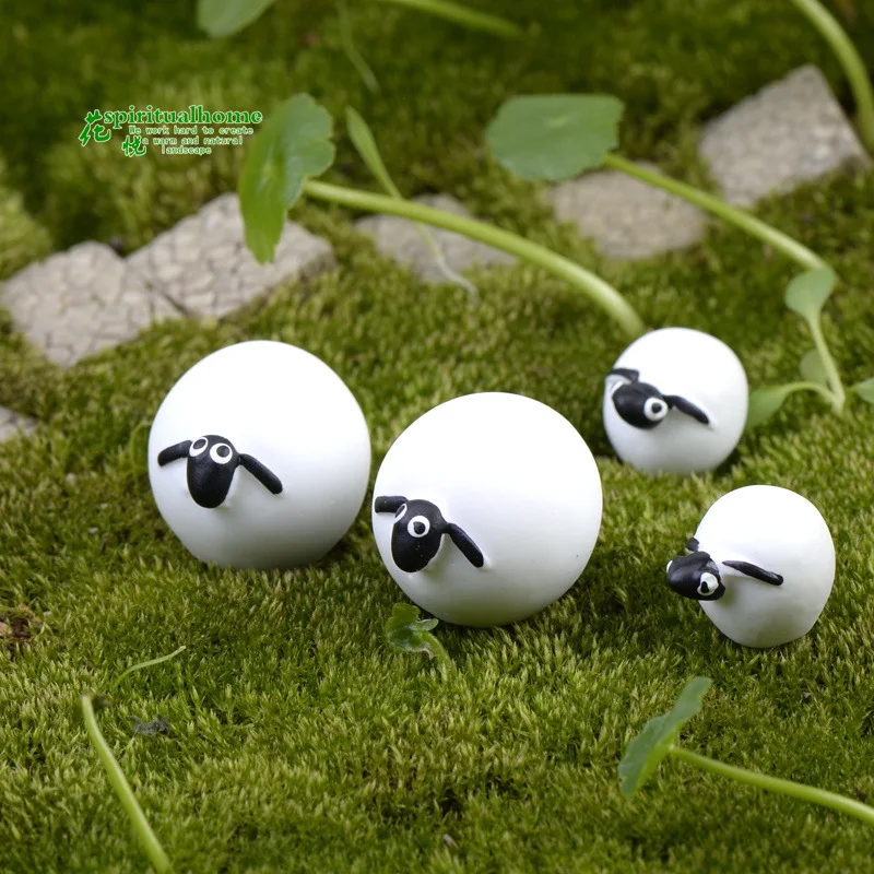 10pcs Mini Cute Herd Sheep Figurine Fairy Garden Decoration Miniature Figurine Resin Crafts Moss Micro Landscape Bonsai Decor