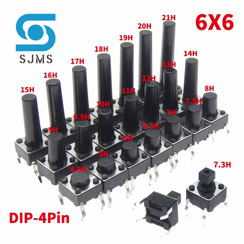 20/50 sztuk 6X6 6X6X5mm DIP 4Pin dotykowy mikro przełącznik wciskany 6*6*4.3/5/6/7/8/9/10/11/12/13MM mikro przycisk dotykowy przełączniki zasilania