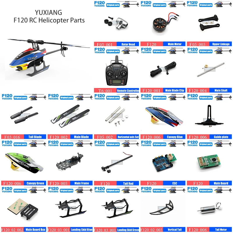 YUXIANG F120 RC parti di elicottero telaio motore ESC caricatore coda lama baldacchino servomotore elica ricevitore albero di collegamento