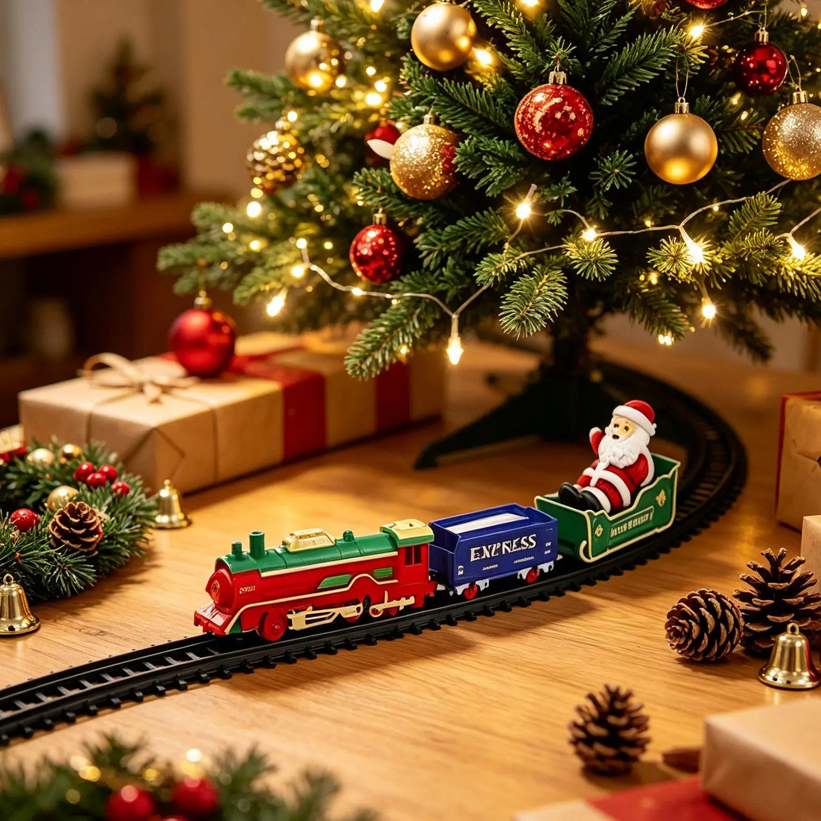 Christmas Tree Train With Track Electric Santa Claus Interactive Toys Kids Holiday Train Play Around Tree For Boys Home Daily
