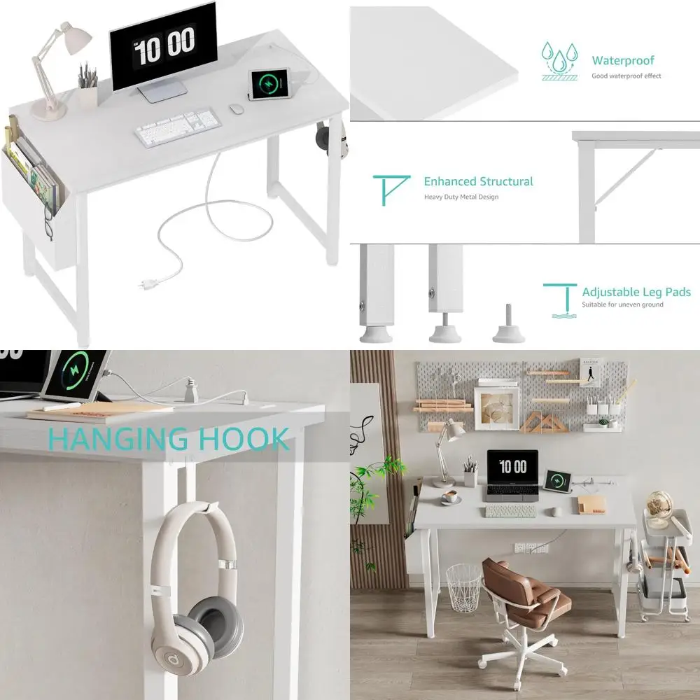 

Учебный стол для подростков, 40-дюймовый простой письменный стол для домашнего офиса с розеткой и зарядной станцией