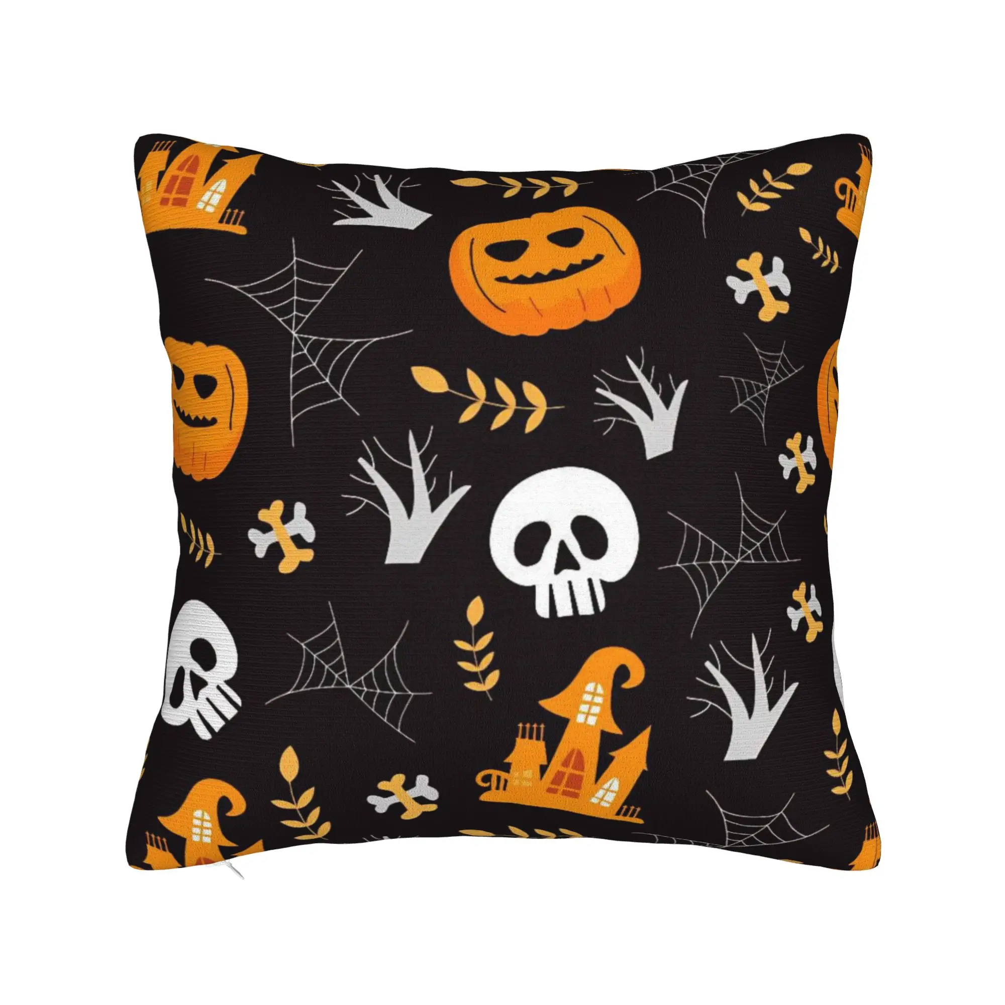 Decorative Pillowcase Halloween Ghost Pumpkin Spooky Trick Or Treat Witch Living Room Throw Pillow Case Cover Square Style