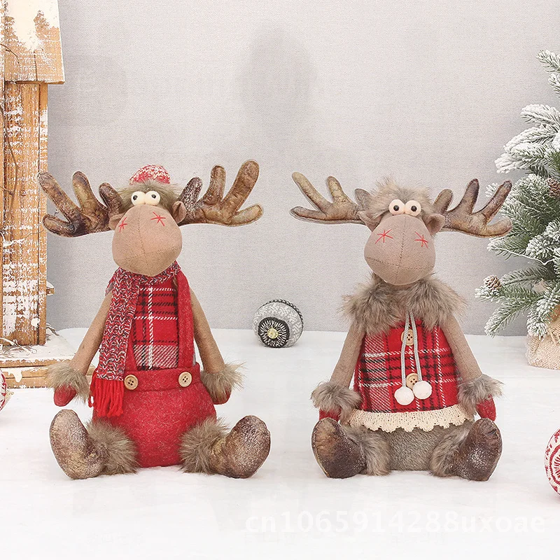 

Red Fabric Telescopic Standing Elk Doll Christmas Decoration Supplies DIY Handmade Holiday Ornaments Gift