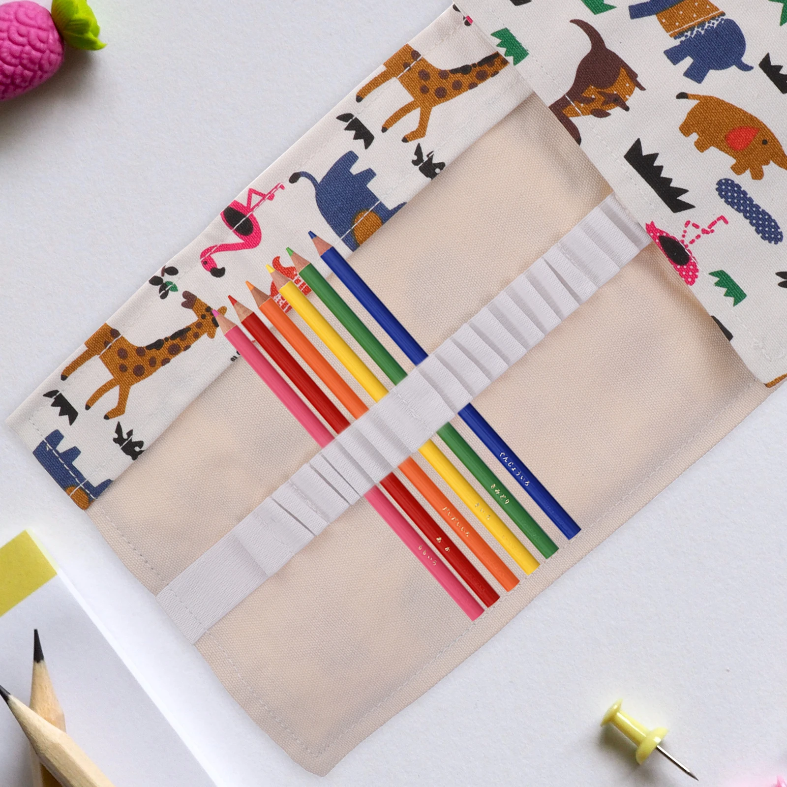 ปากกาผ้าม่านกระเป๋าดินสอOrganizerเครื่องหมายผ้ากระเป๋าห่อแปรงทาสีโรงเรียนผ้าใบRoll-Upกรณี