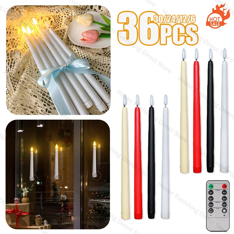 

6Pcs/Set Realistic Long LED Flameless Candle Lights Battery Powered Flickering for Church Home Decoration Pointed Candles