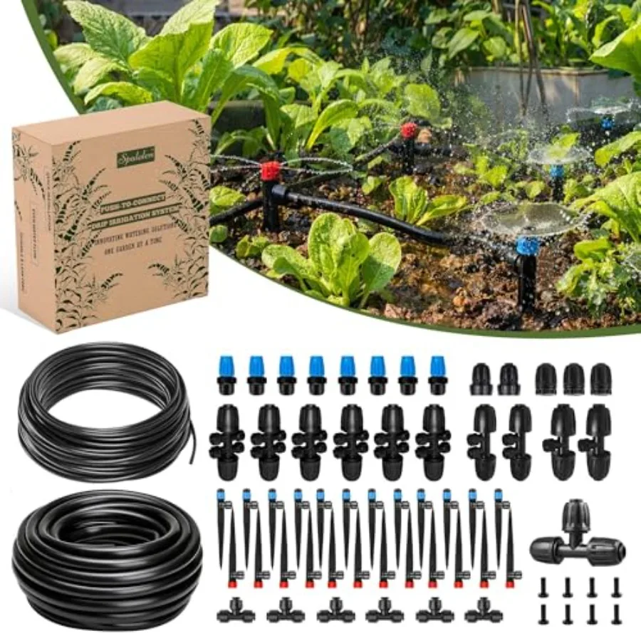

Expandable DIY Drip Irrigation Kit for Raised Beds with 1/2 1/4 Tubing Adjustable Emitters Leak-Proof Connectors Black Plastic