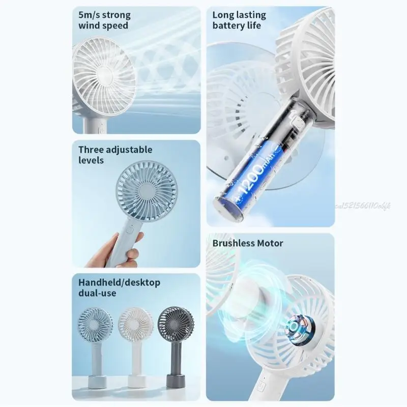 

27rb белый ручной вентилятор с 3 скоростью, установленным USB, перезаряжаемым для помещений и на открытом воздухе