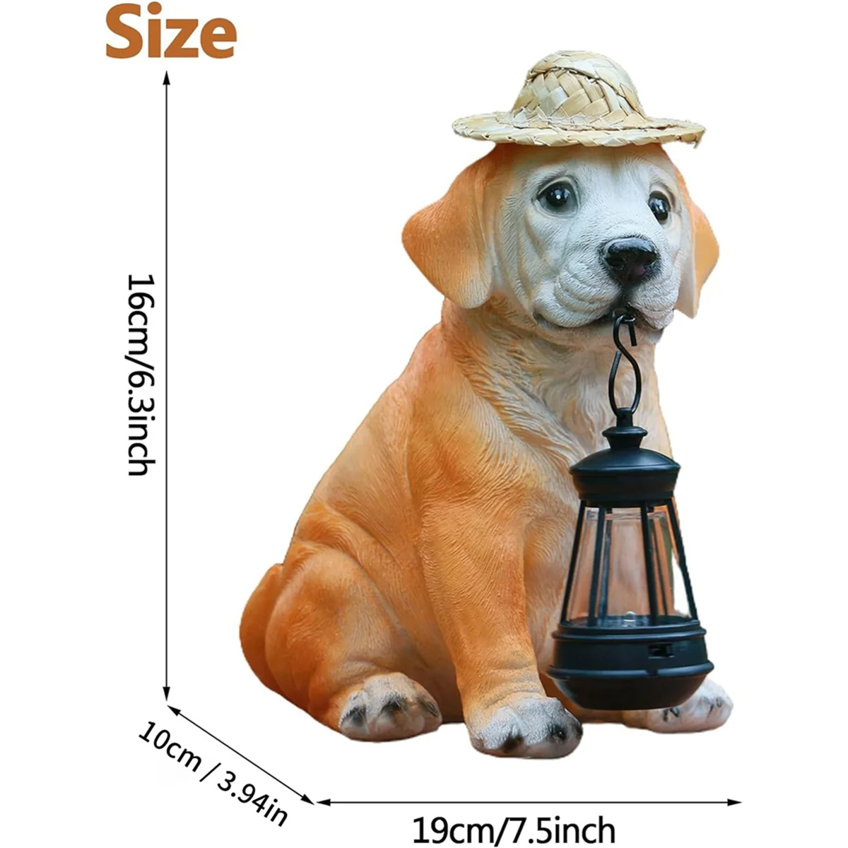 Garden Dog Statues - Adorable Resin Dog Figurines with Straw Hat and Solar LED Lantern, Puppy Decor Outdoor Solar Light