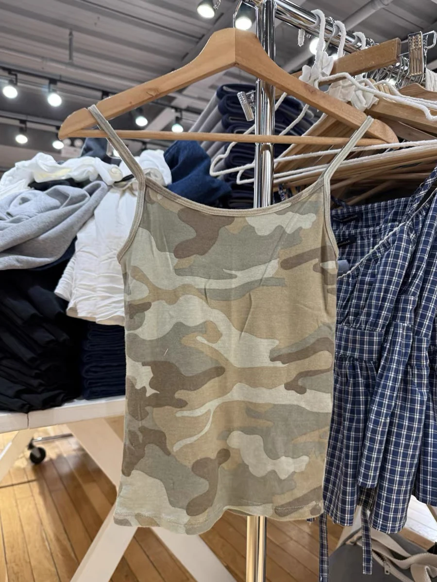 Camouflage Print Slim Tank Tops Women Summer New Cotton Sleeveless Cropped Camisole Female Vintage Streetwear Casual Vest Y2k