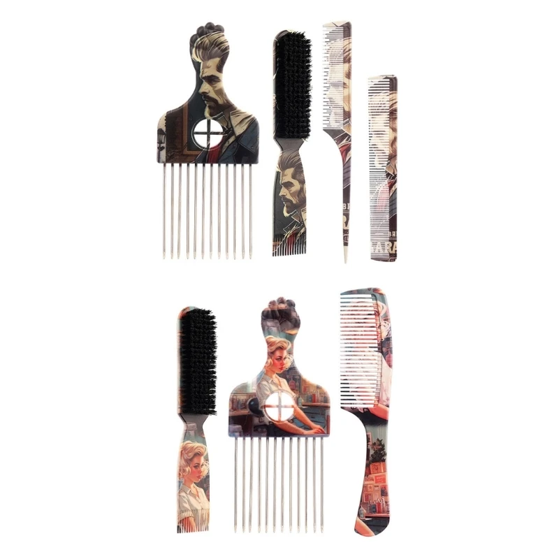 Fashion Printed Hair Care Combo 4pc Set ABS Stainless Steel Combs For Women Girl E1YF