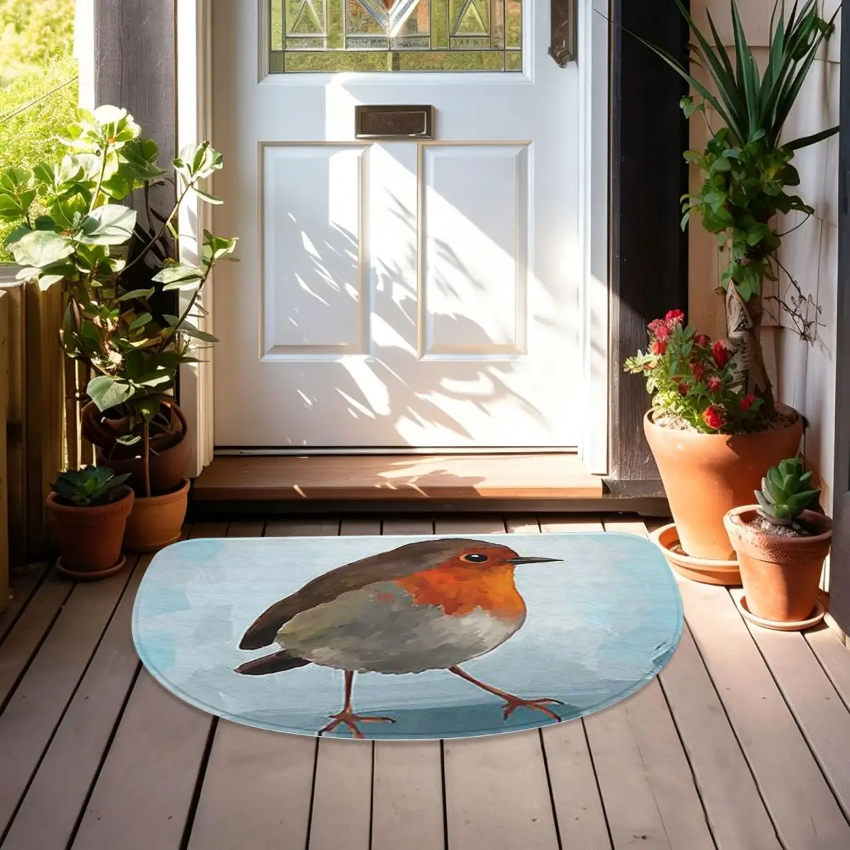 Robin Soft Flannel Half Round Doormat Non Slip Bathroom Mat Absorbent Floor Carpet for Home Bedroom