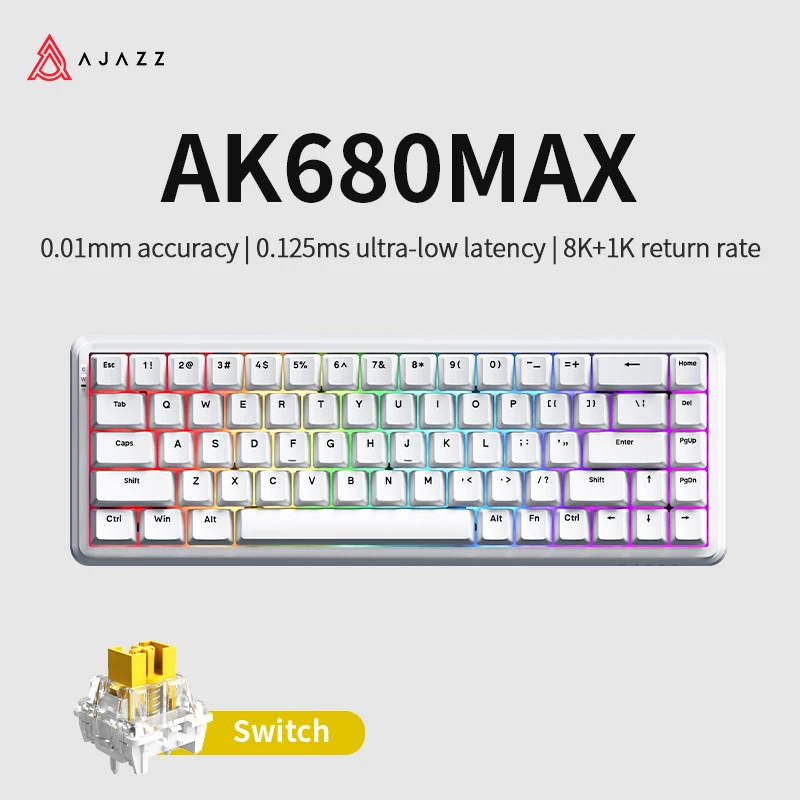 AJAZZ AK680 MAX HE Magnetisch Mechanisch Toetsenbord, Bedraad/Tri-Mode, RT 0.01mm/0.125ms Ultra-Lage Latency, 1K/8K Keycap Hot-Swapping
