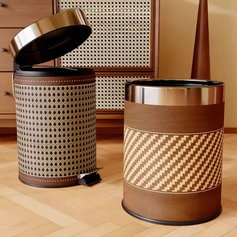 Wicker Look Wood Grain Step-on Trash Can Odor Control Kitchen Office Waste Bin with Silent Lid, Touch-Free Pedal for Living Room