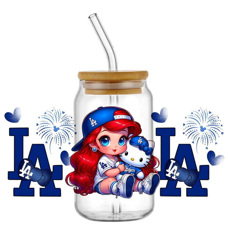 Baseball Team Cute Girl 16OZ UV DTF Cup Wrap Transfer Sticker Label DIY Waterproof Logo for Libbey Glass Can DIY Mug Sticker