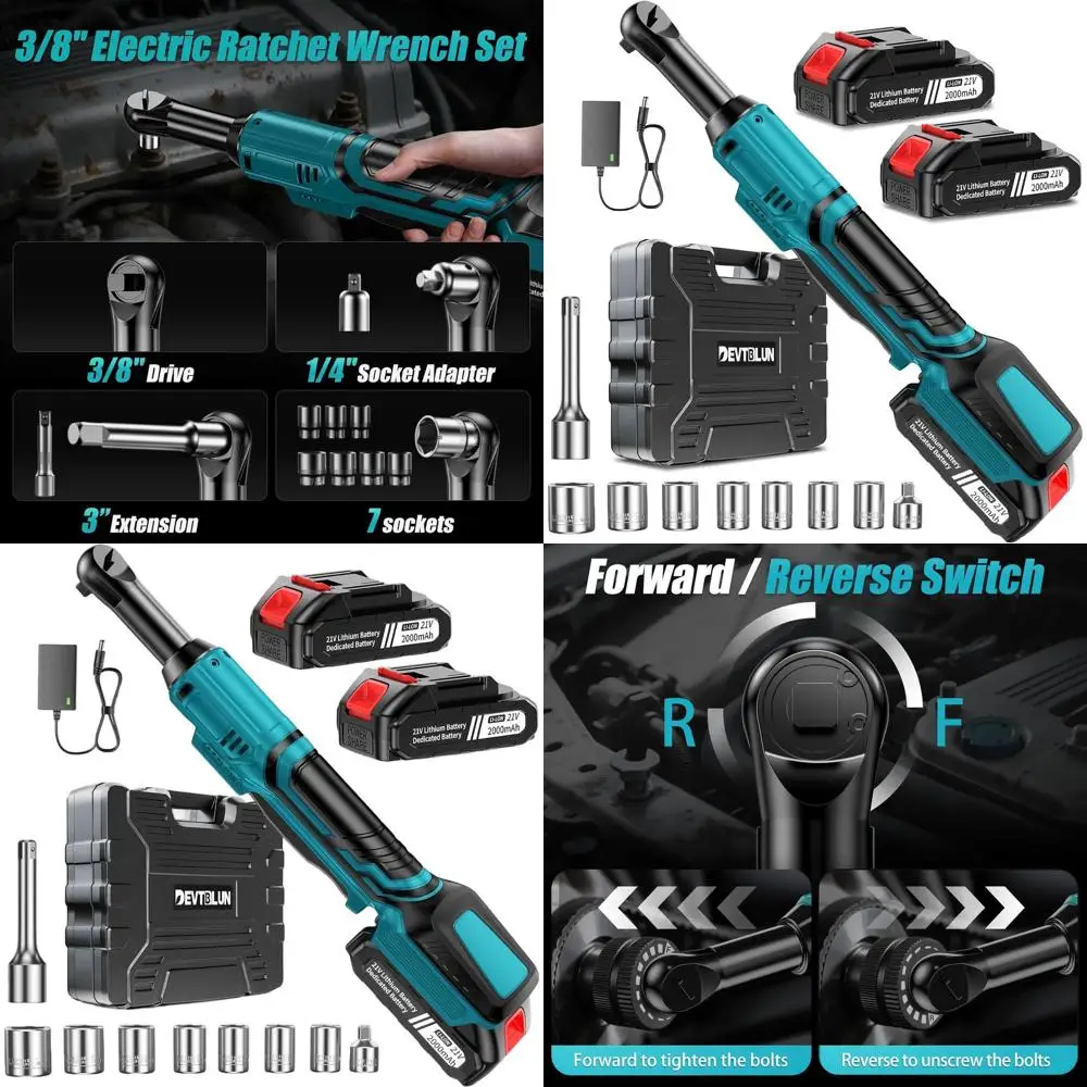 

Набор аккумуляторных трещоток 21 В, крутящий момент 60 фунтов, регулируемая скорость 400 об/мин, батареи 2x2,0 Ач, 7 розеток и аксессуаров