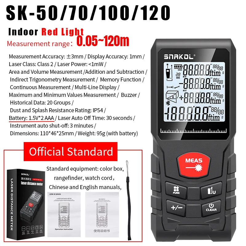 Snakol Laser Distance Meter 40m 50m 70m 100m 120m Rangefinder Digital Range Finder Trena Roulette Ruler Distance Measuring Tape