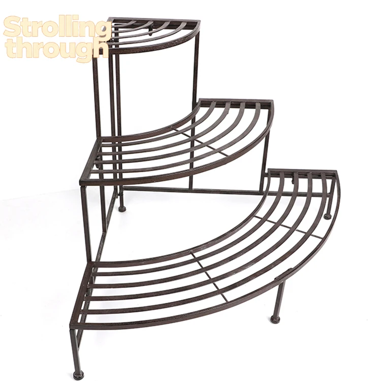 

High quality stainless steel and iron plant display rack set home decoration 3 layers steel metal flower display stand