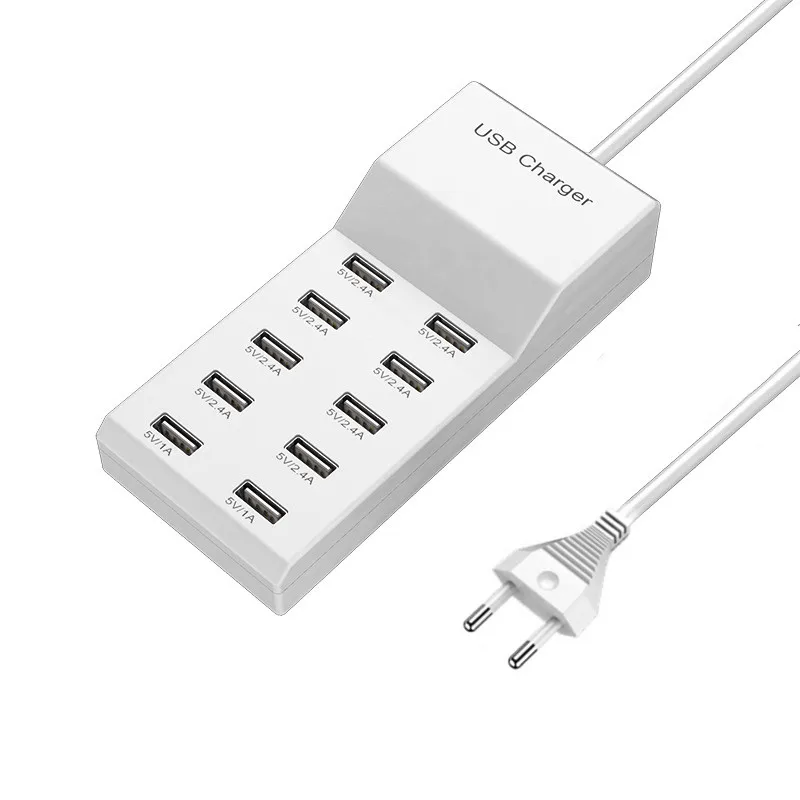 

10-Ports USB Charging Station 50W/10A Multi Port USB C Hub Charger for Cellphone Tablet Multiple Devices Extension Socket