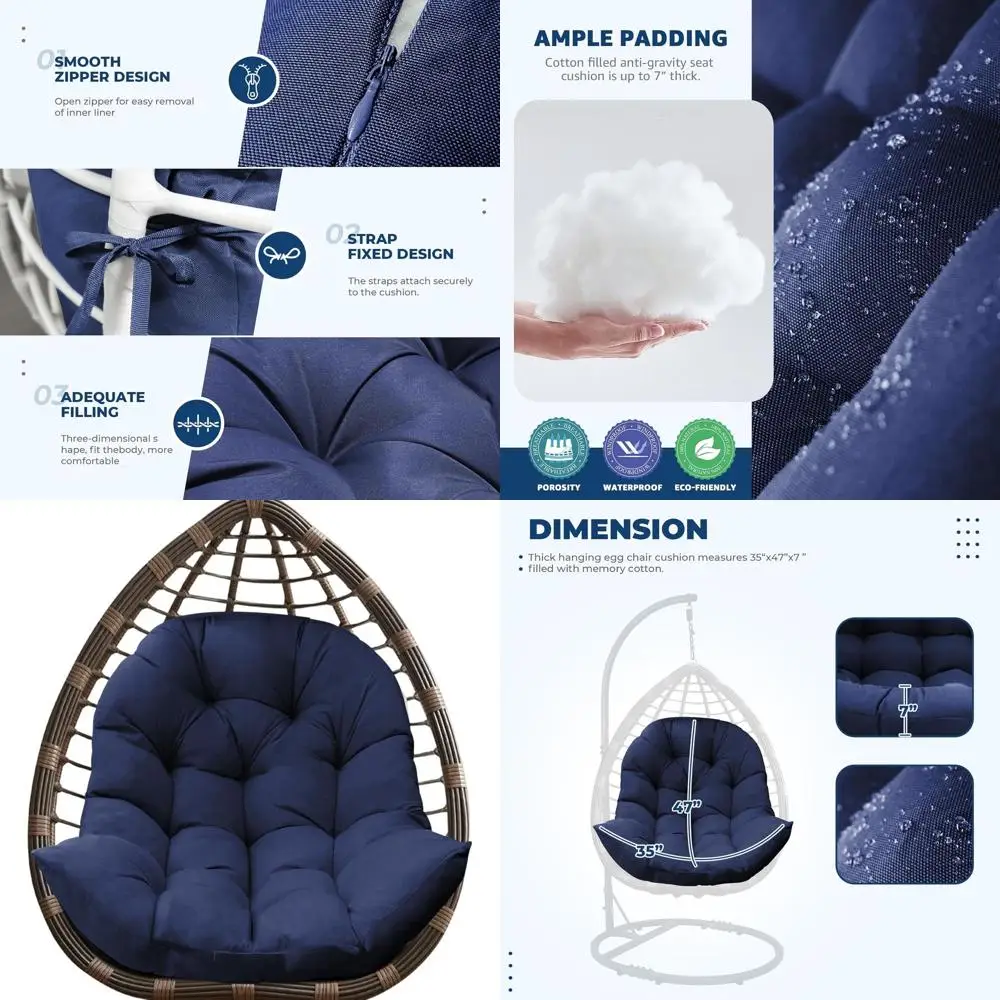 

Navy Waterproof Outdoor Egg Chair Cushion, 35x47x7 Thickened Patio Furniture Cushion