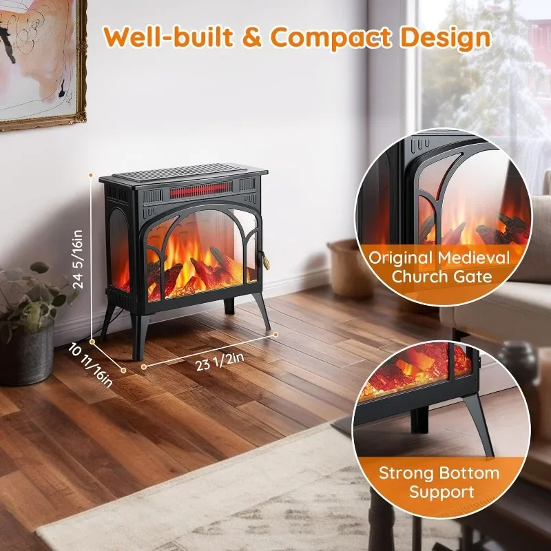 HAOYUNMA Electric Fireplaces w/ Adjustable Thermostat,144 Color Combinations, 1500W Infrared Fireplace Stove Heater w/ 3D Flame