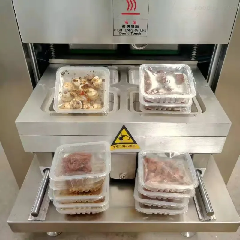 Commercial Automatic Food Tray Sealing Machine MAP Modified Atmosphere Packaging Foil for Ready Meals Meat Customized