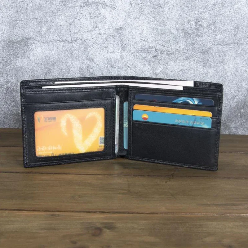 Genuine Leather Short Wallet Fashion 3D Dragon Embossed Purse Cowskin Leather Men Purse Card Wallet Bifold Wallet with ID Window