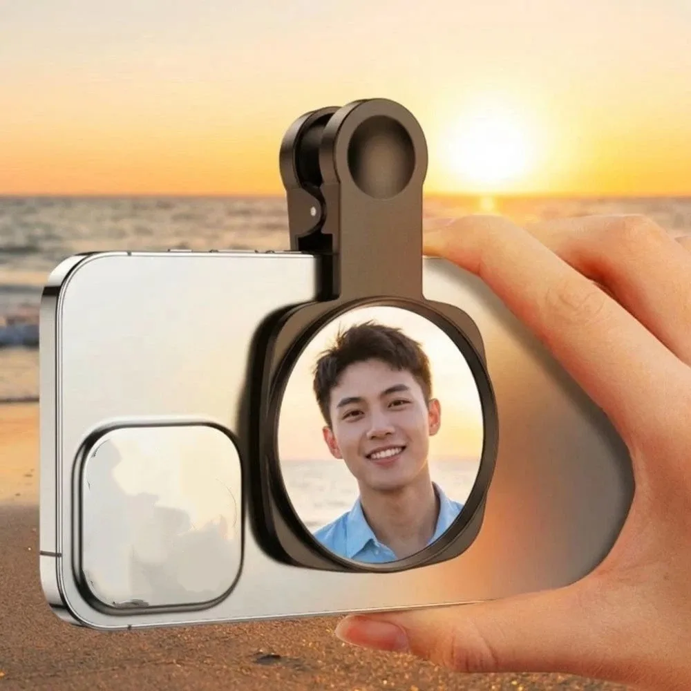 HD Lens Phone Rear Camera Selfie Mirror Portable Blind Spot Free Selfie Reflector Mirrors Clip-on with Storage Case